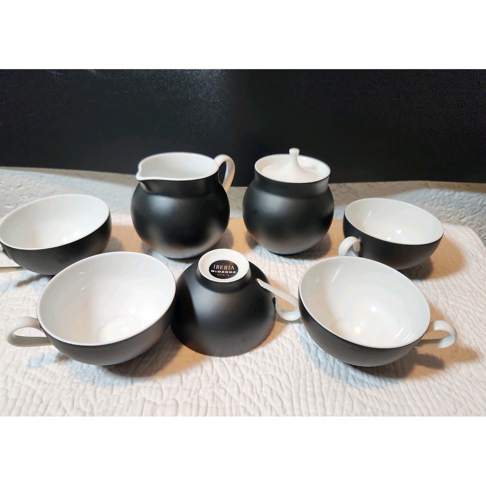 Vintage Iberia Bidasoa España Noche Tea set from Spain. 7 Pc Black & White